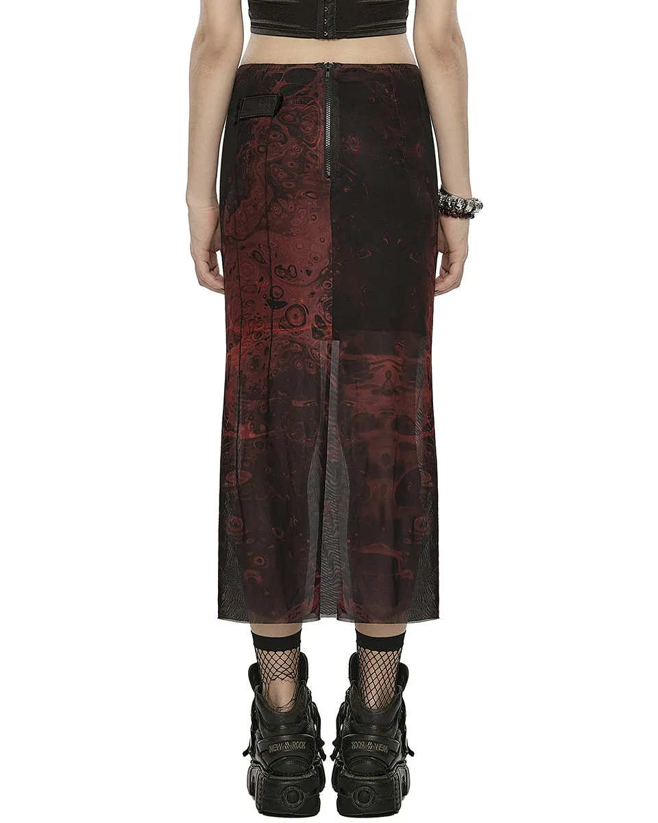 Punk Rave Daily Life Womens Cyberpunk Layered Gauze Midi Skirt - Black & Red
