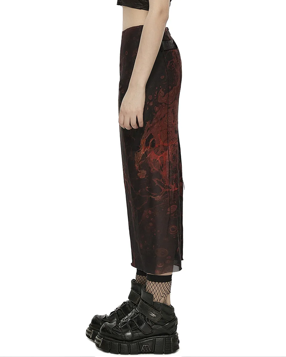 Punk Rave Daily Life Womens Cyberpunk Layered Gauze Midi Skirt - Black & Red