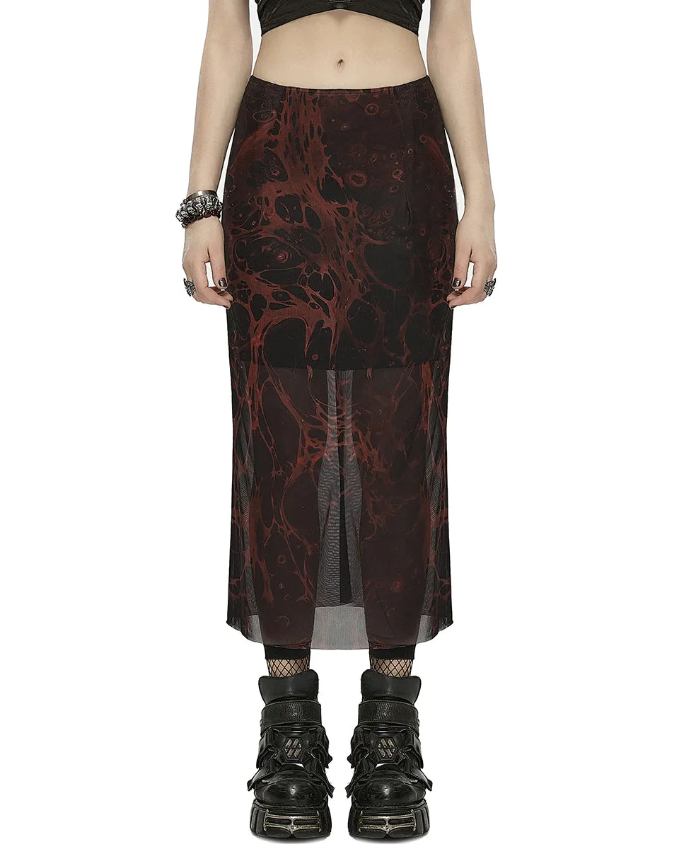 Punk Rave Daily Life Womens Cyberpunk Layered Gauze Midi Skirt - Black & Red