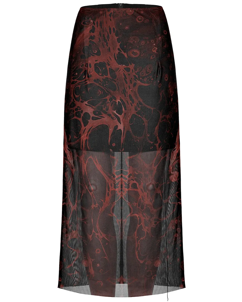 Punk Rave Daily Life Womens Cyberpunk Layered Gauze Midi Skirt - Black & Red