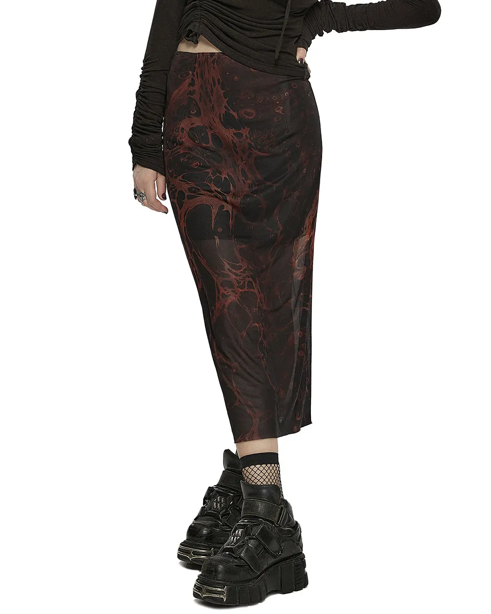 Punk Rave Daily Life Womens Cyberpunk Layered Gauze Midi Skirt - Black & Red