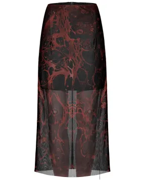 Punk Rave Daily Life Womens Cyberpunk Layered Gauze Midi Skirt - Black & Red