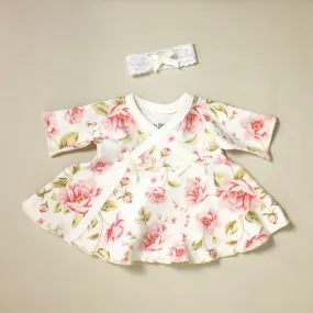 Ruffled NICU Dress & Headband Vintage Roses