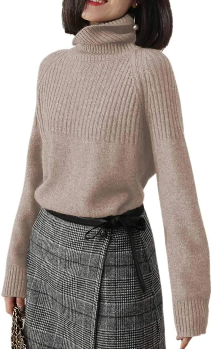 Sweaters Womens Loose Jumpers Merino Wool Knit Split Thick Turtleneck Pullover Long Sleeve Winter Tops
