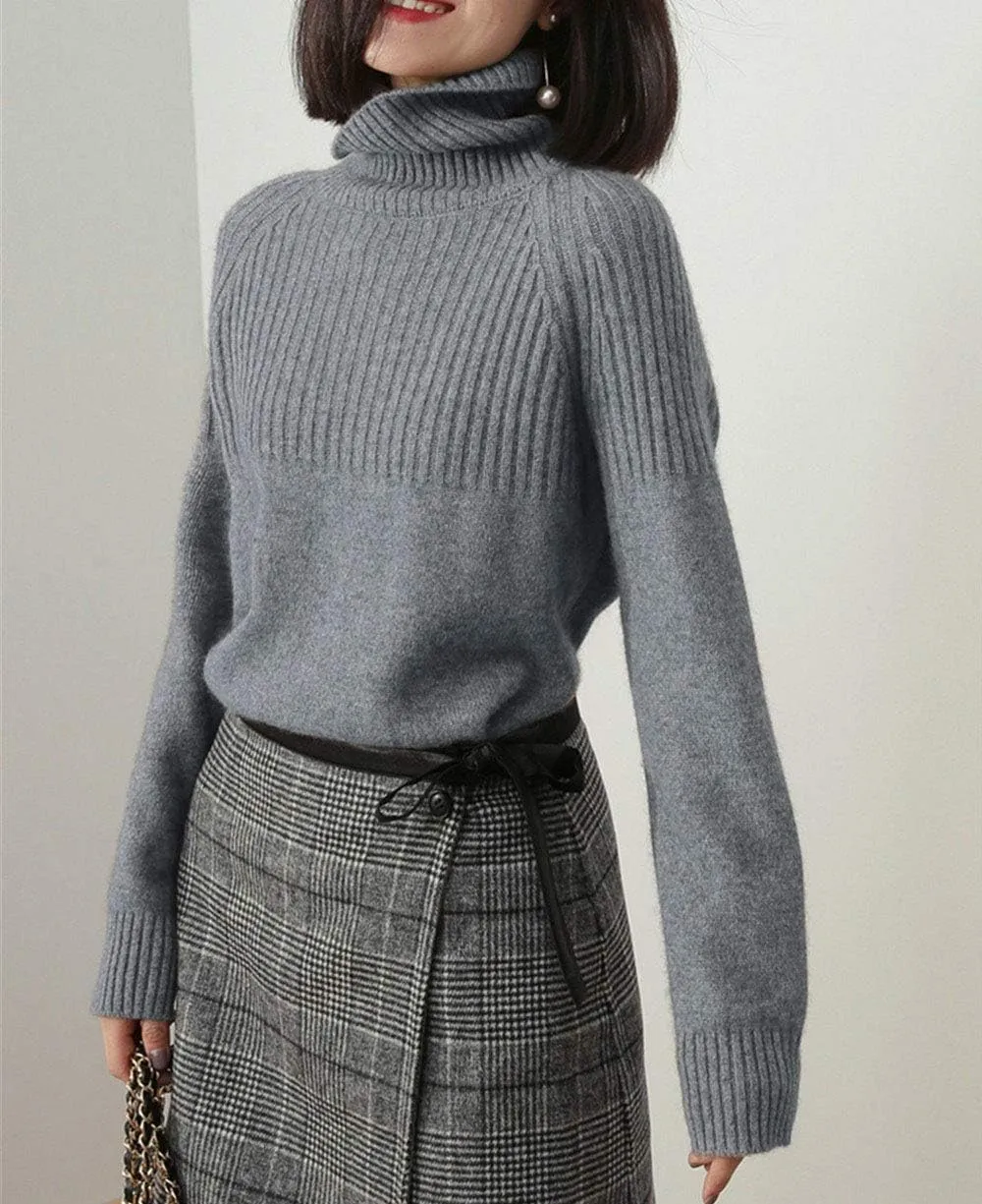 Sweaters Womens Loose Jumpers Merino Wool Knit Split Thick Turtleneck Pullover Long Sleeve Winter Tops