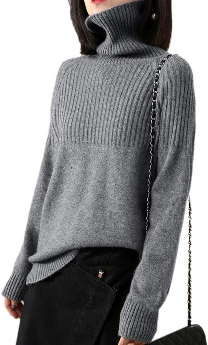 Sweaters Womens Loose Jumpers Merino Wool Knit Split Thick Turtleneck Pullover Long Sleeve Winter Tops