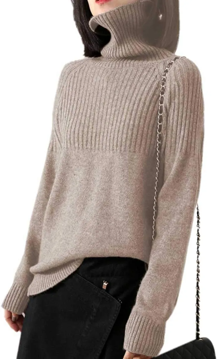 Sweaters Womens Loose Jumpers Merino Wool Knit Split Thick Turtleneck Pullover Long Sleeve Winter Tops