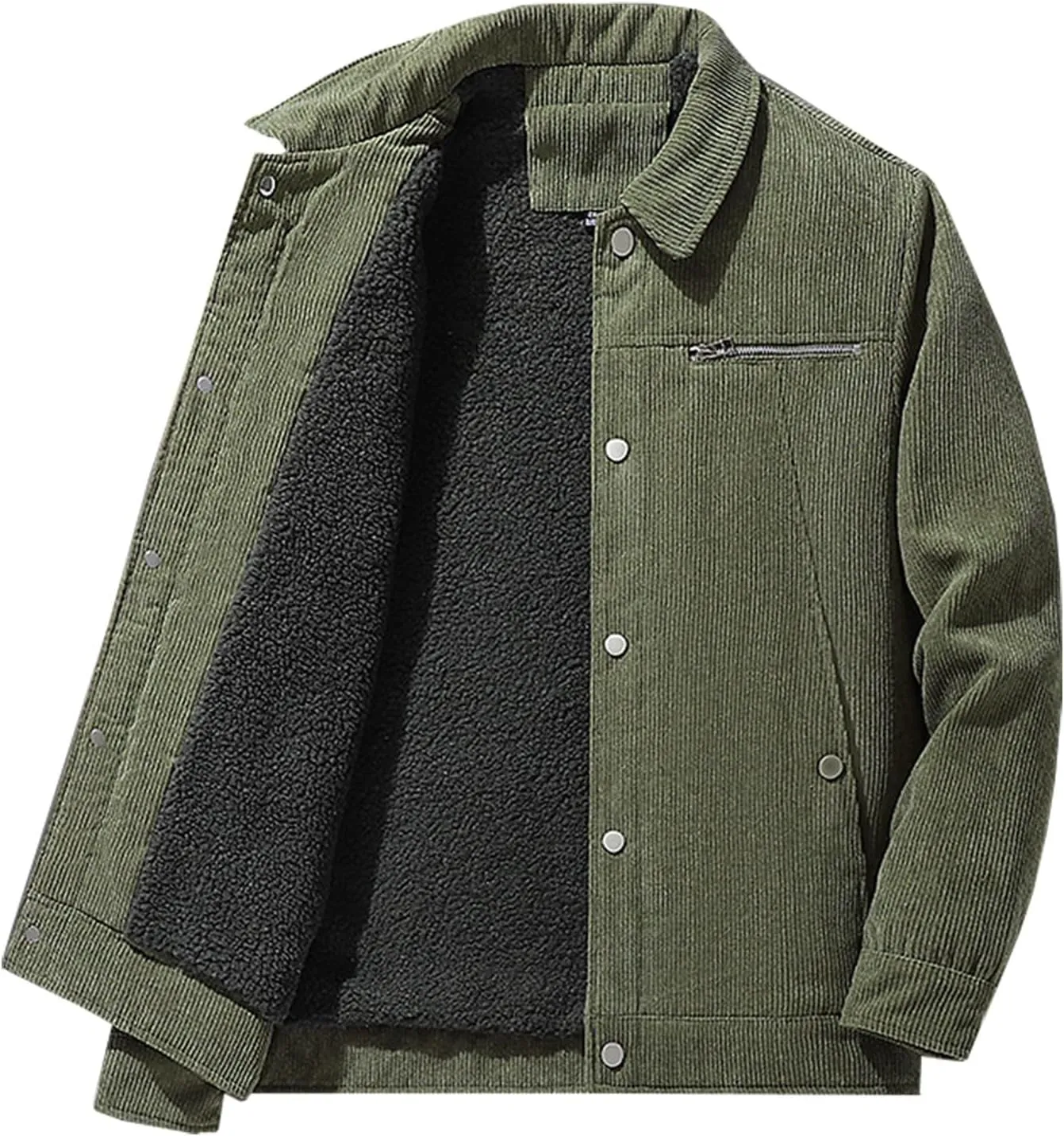 Thatrich Mens Corduroy Sherpa Lined Jacket Button Down Lapel Shirt Fashion Warm Winter Jackets Cozy Bomber Jacket Fleece Coat