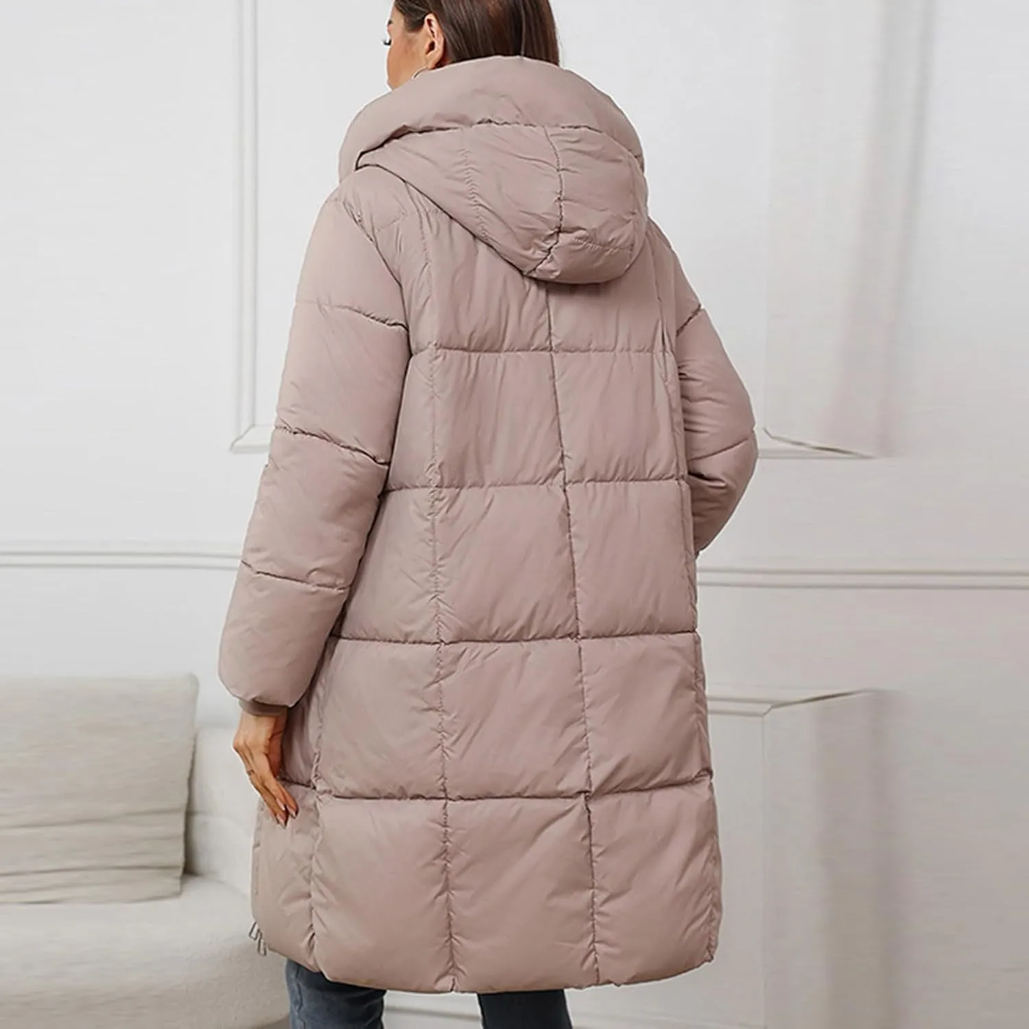 wodceeke Women's Long Hooded Down Coats Waterproof Puffer Jacket Winter Warm Cotton Padded Windbreaker Overcoat