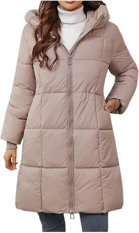 wodceeke Women's Long Hooded Down Coats Waterproof Puffer Jacket Winter Warm Cotton Padded Windbreaker Overcoat