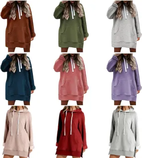 Women Hooded Sweatshirt Dress The Warmy Oversized Hoodie Dress Casual Drawstring Long Sweatshirt Trendy Split Hem Tops