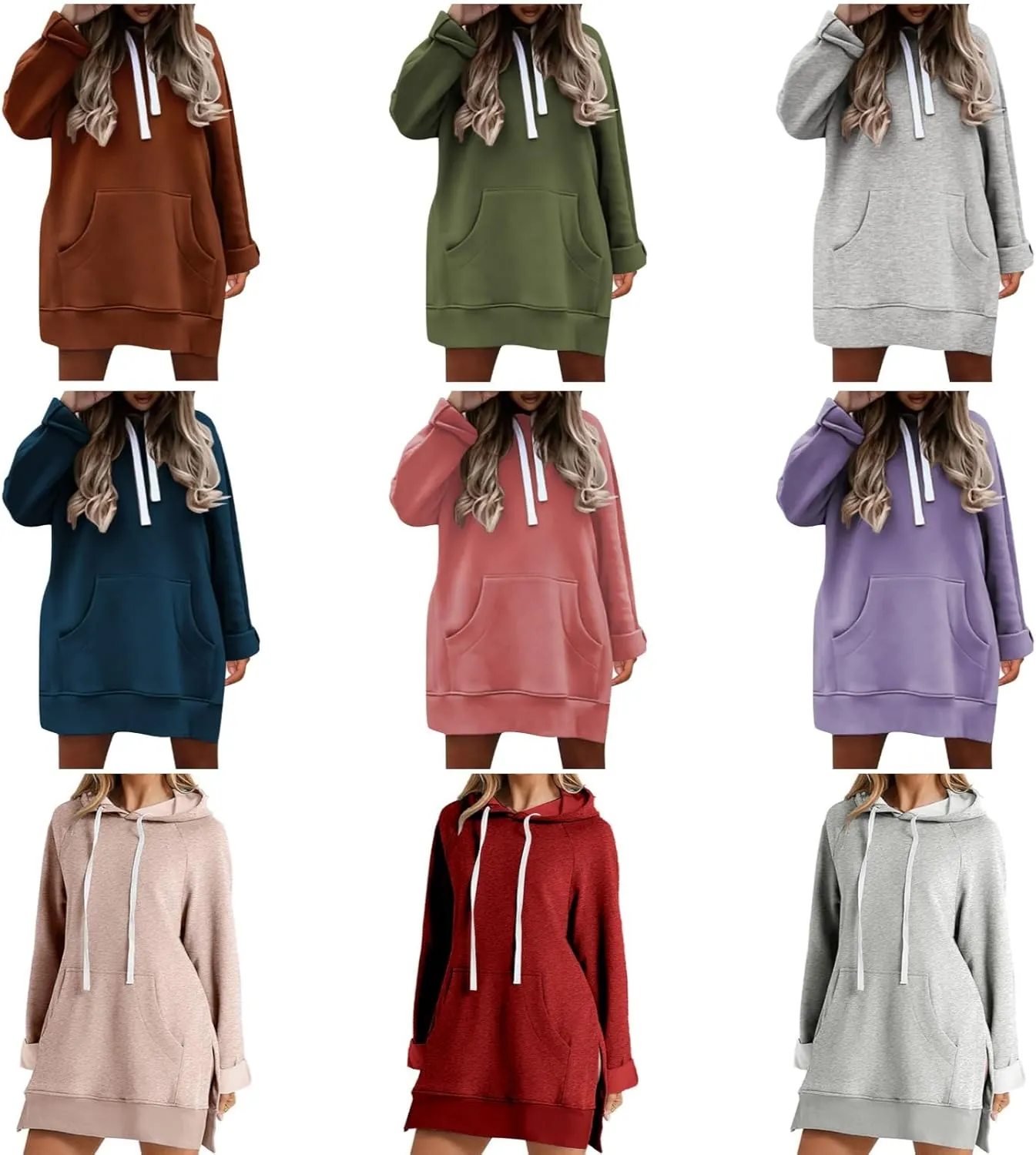 Women Hooded Sweatshirt Dress The Warmy Oversized Hoodie Dress Casual Drawstring Long Sweatshirt Trendy Split Hem Tops