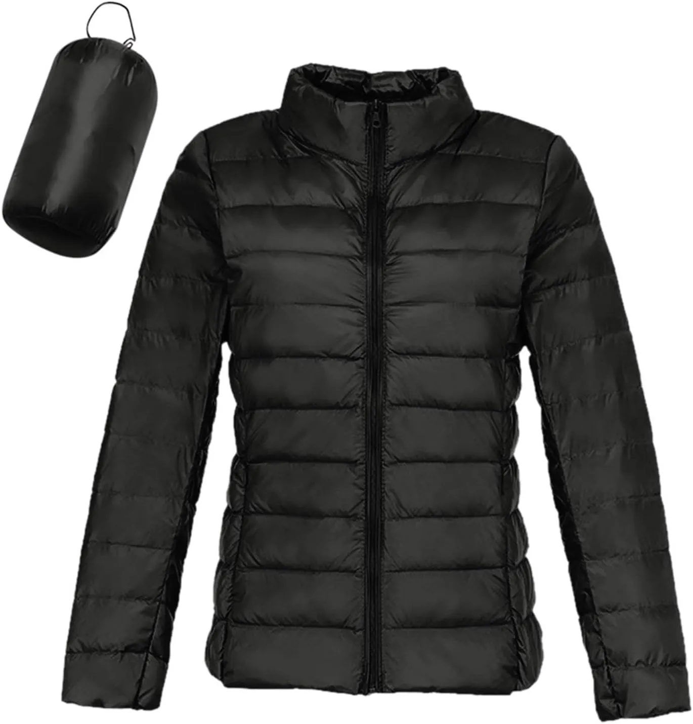 Womens 2024 Winter Down Coats Lightweight Petite Hoodless Zip Up Puffer Jackets Casual Warm Long Sleeve Sport Outwear