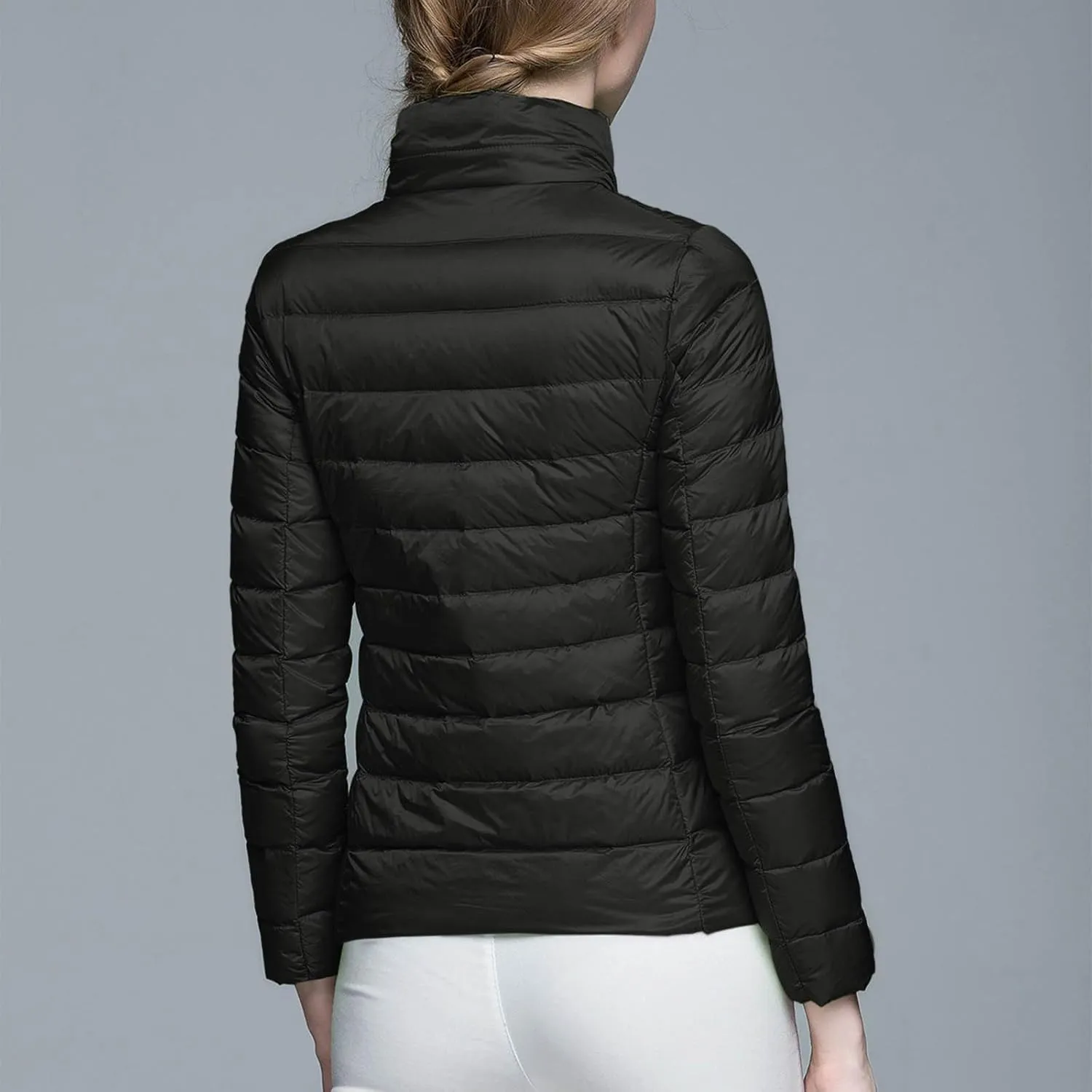 Womens 2024 Winter Down Coats Lightweight Petite Hoodless Zip Up Puffer Jackets Casual Warm Long Sleeve Sport Outwear