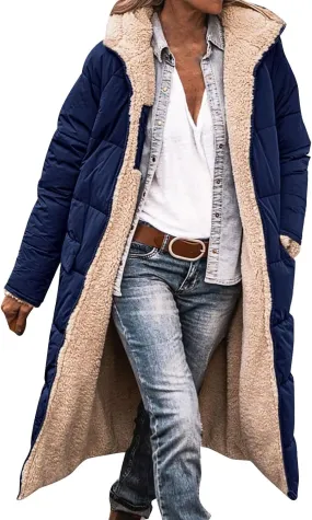 Women's 2024 Winter Fashion Shearling Fleece Long Coats Jackets Clothes Sherpa Padded Down Jackets Full Zip