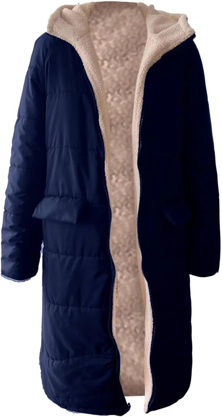 Women's 2024 Winter Fashion Shearling Fleece Long Coats Jackets Clothes Sherpa Padded Down Jackets Full Zip