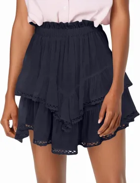 Women's High Waist Mini Skirt Solid Color Ruffle Layered Pleated Flowy Skirts Beach Vacation Skort