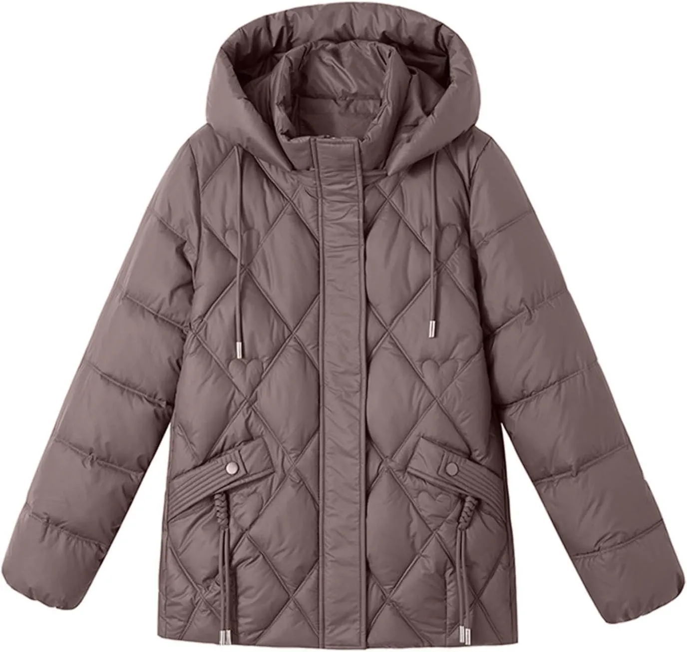 Women's Hooded Puffer Jacket Winter Warm Down Coats Cotton Padded Parkas Waterproof Outerwear with Pockets