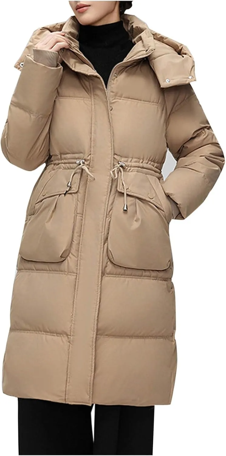 Women's Long Puffer Jackets Winter Hooded Down Coats Cotton Padded Warm Waterproof Overcoat with Pockets