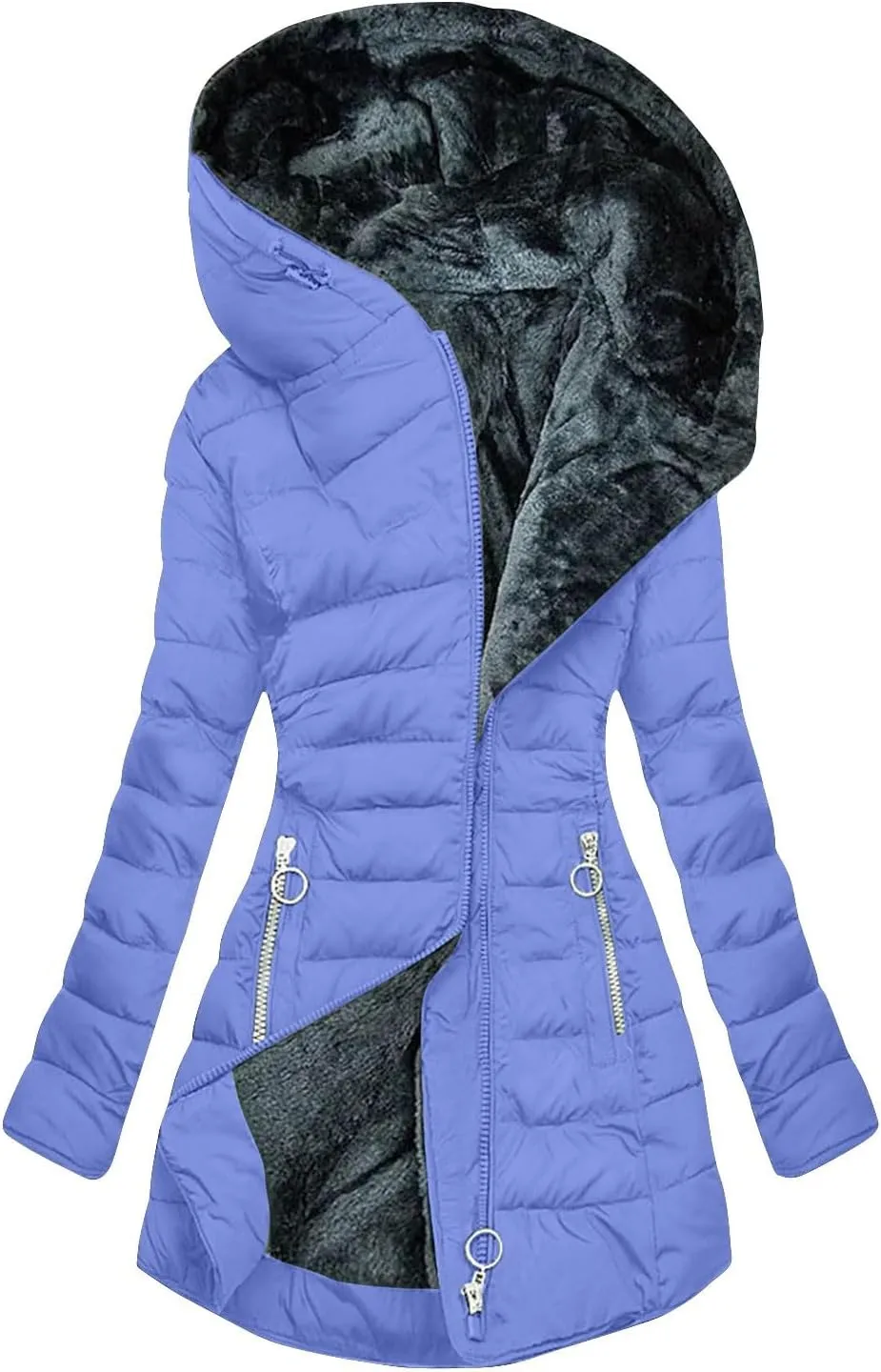 Women's Long Winter Warm Coats Thicken Warm Sherpa Lined Fleece Hooded Puffer Jackets Trendy Pockets Down Outfits