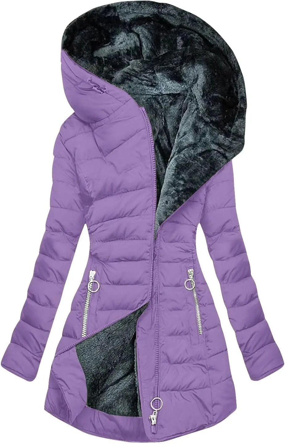Women's Long Winter Warm Coats Thicken Warm Sherpa Lined Fleece Hooded Puffer Jackets Trendy Pockets Down Outfits