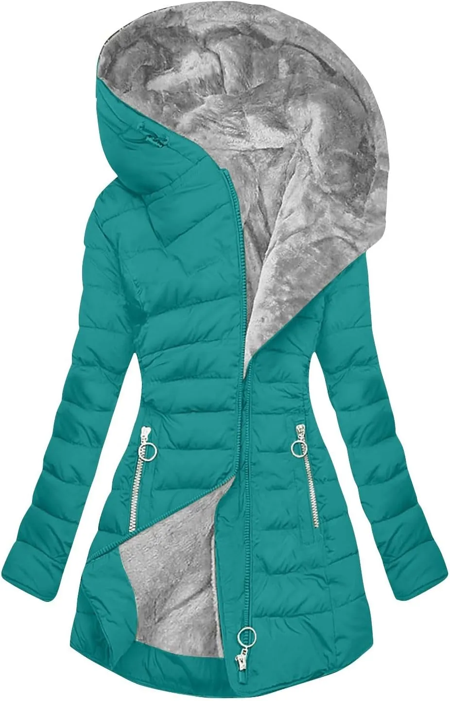 Women's Long Winter Warm Coats Thicken Warm Sherpa Lined Fleece Hooded Puffer Jackets Trendy Pockets Down Outfits