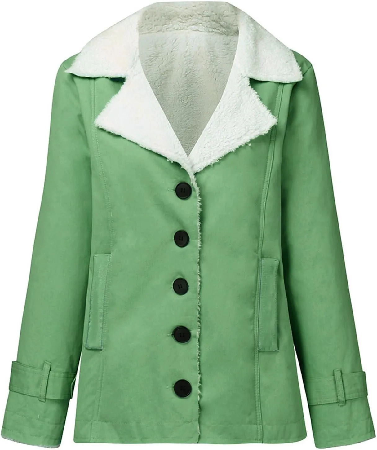 Womens Sherpa Lined Denim Jacket Lapel Collar Coat Plus Size Long Sleeve Button Down Outerwear Warm Winter Coats