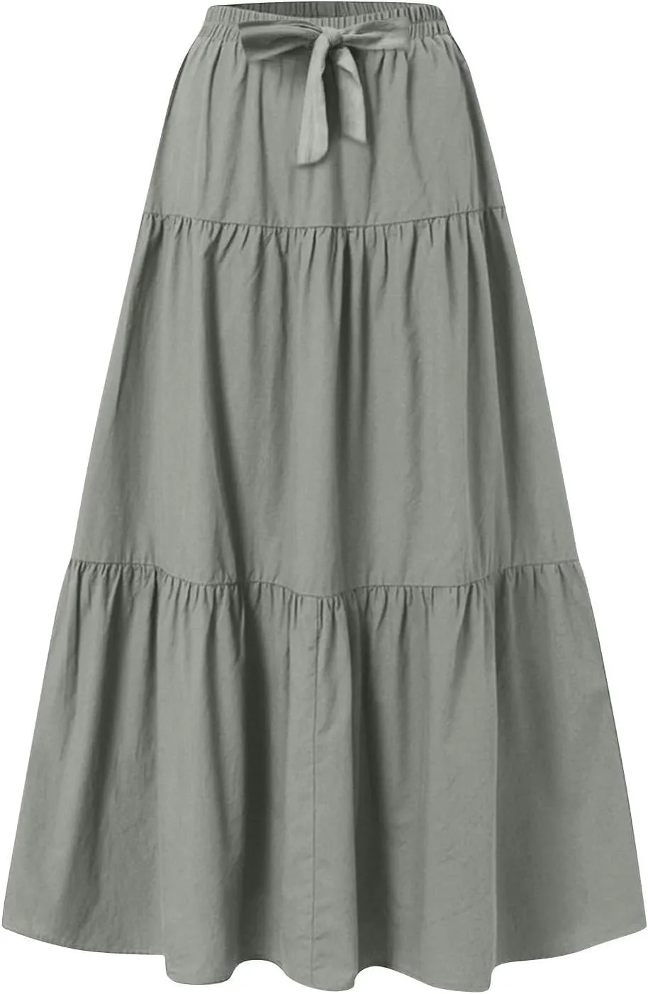 Womens Summer Boho Skirts Fashion Elastic High Waisted Drawstring Ruffle Hem Maxi Skirts Flowy Tiered A Line Skort