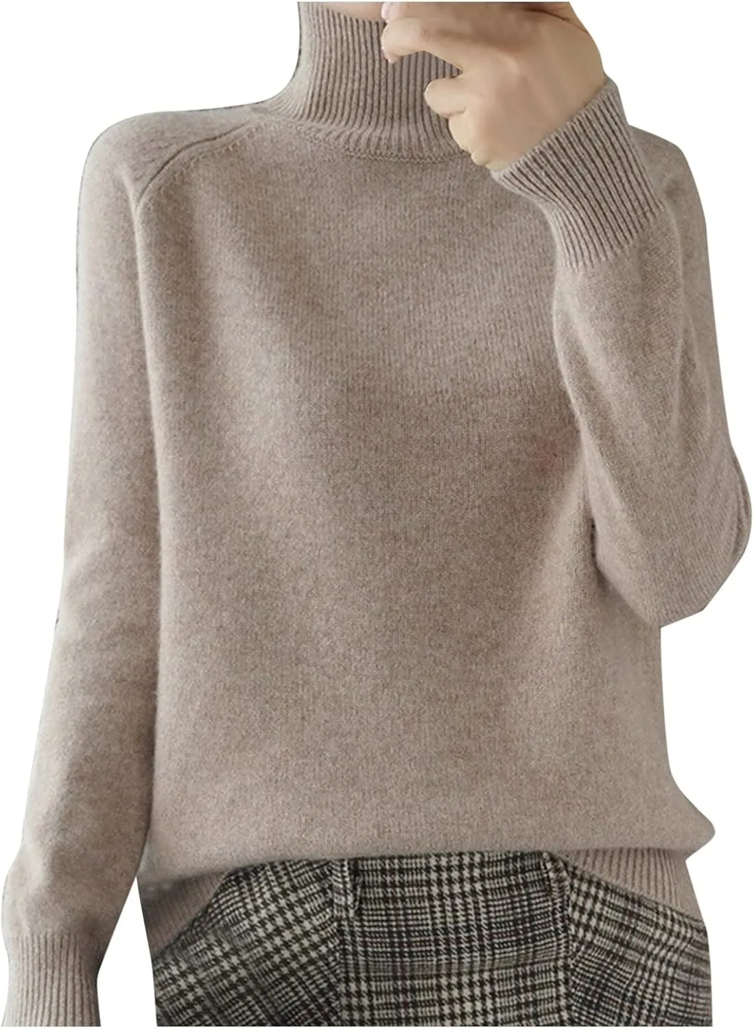 Womens Turtleneck Ribbed Knit Sweater Fall Warm Lightweight Trendy Jumpers Long Sleeve Loose Fit Casual Pullover Tops