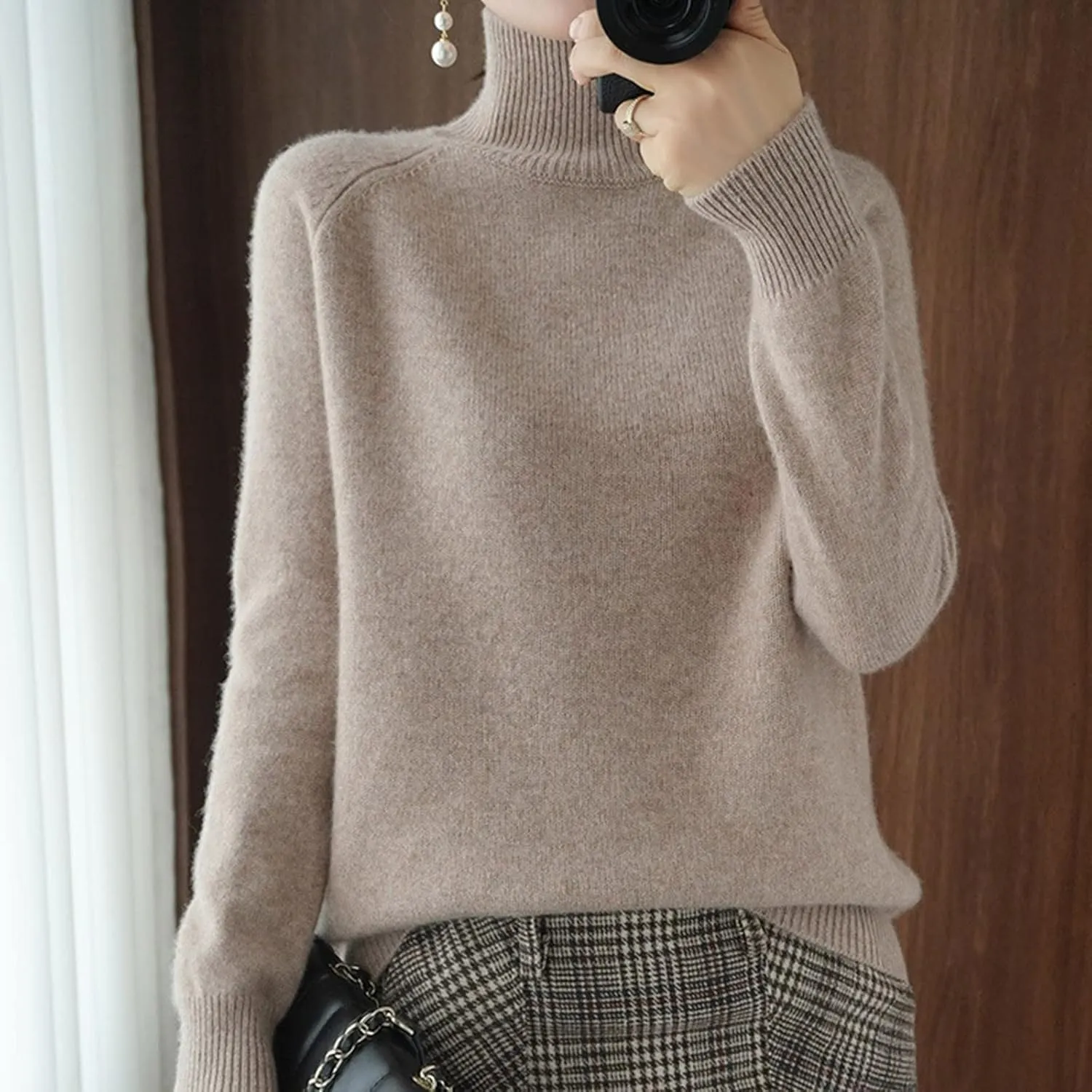 Womens Turtleneck Ribbed Knit Sweater Fall Warm Lightweight Trendy Jumpers Long Sleeve Loose Fit Casual Pullover Tops