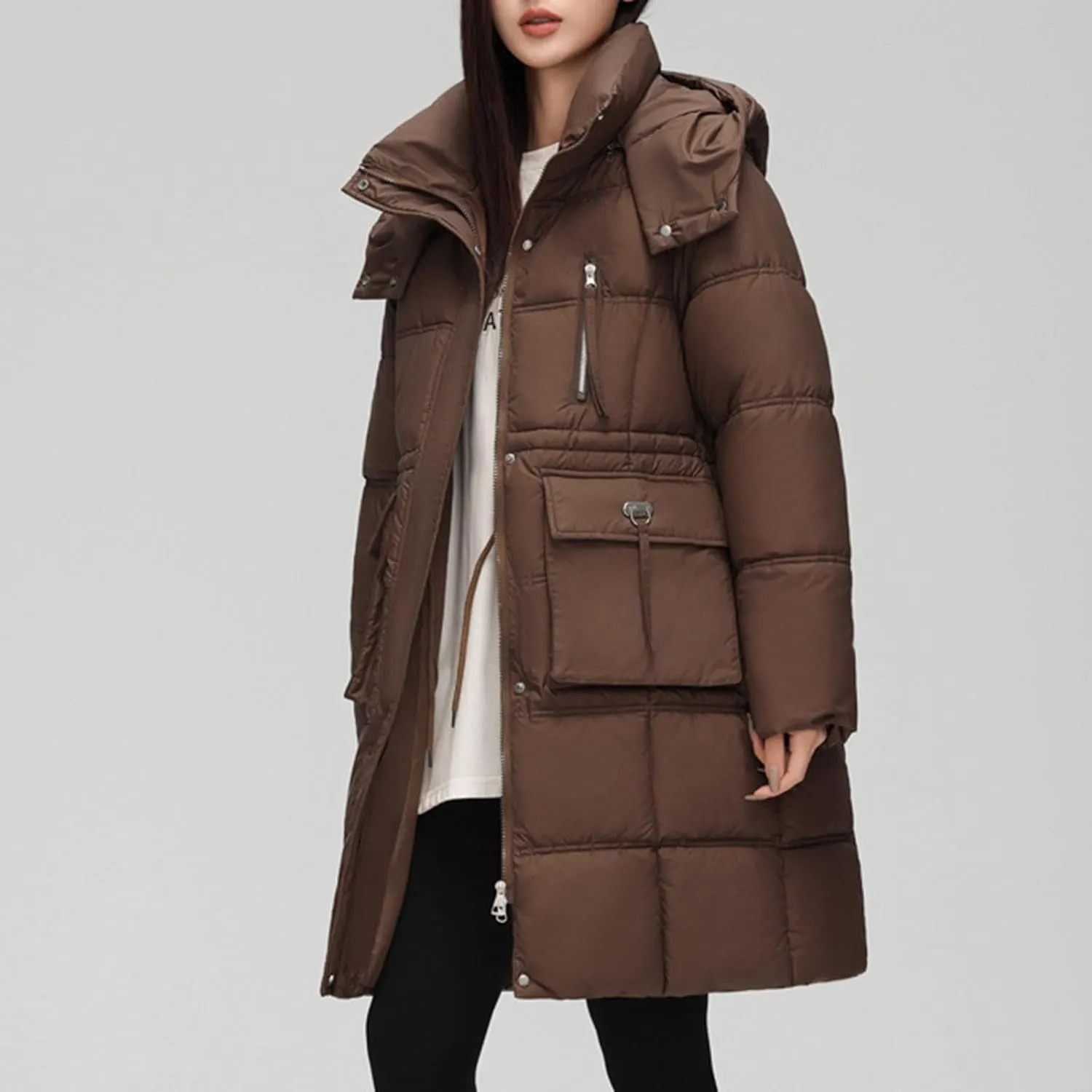 XUNRYAN Winter Down Coats for Women Warm Puffer Jackets Hooded Thicken Warm Parka Anorak Windbreaker Ski Overcoat Pockets