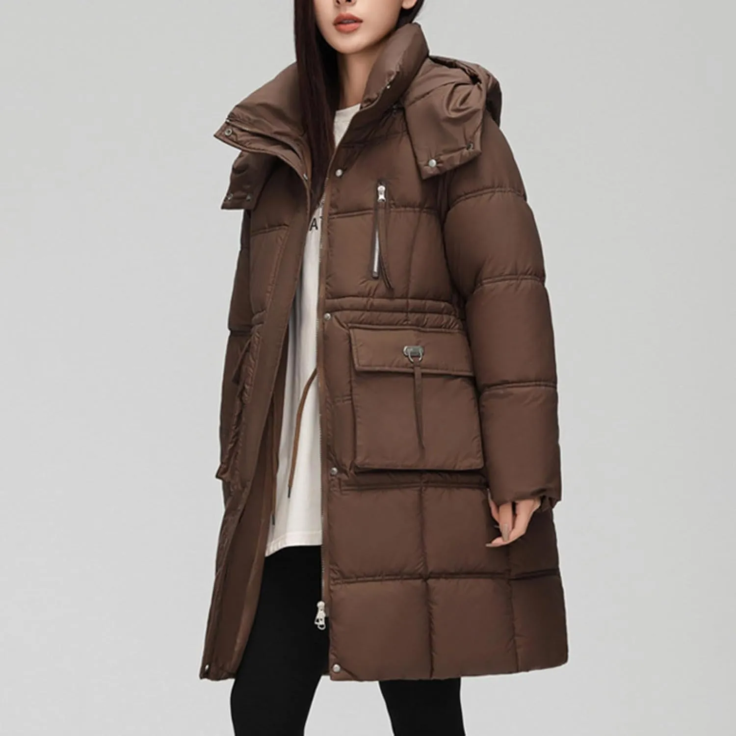 XUNRYAN Winter Down Coats for Women Warm Puffer Jackets Hooded Thicken Warm Parka Anorak Windbreaker Ski Overcoat Pockets