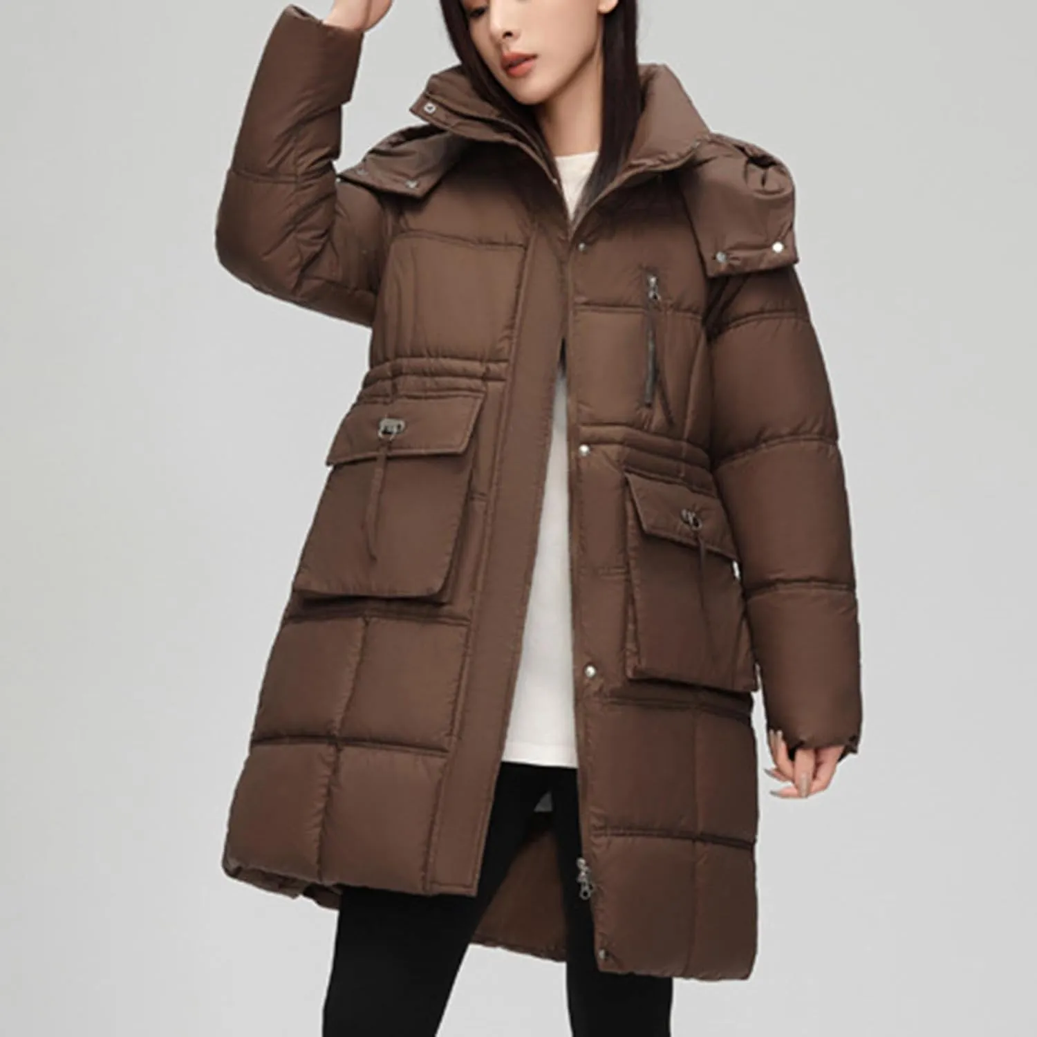 XUNRYAN Winter Down Coats for Women Warm Puffer Jackets Hooded Thicken Warm Parka Anorak Windbreaker Ski Overcoat Pockets