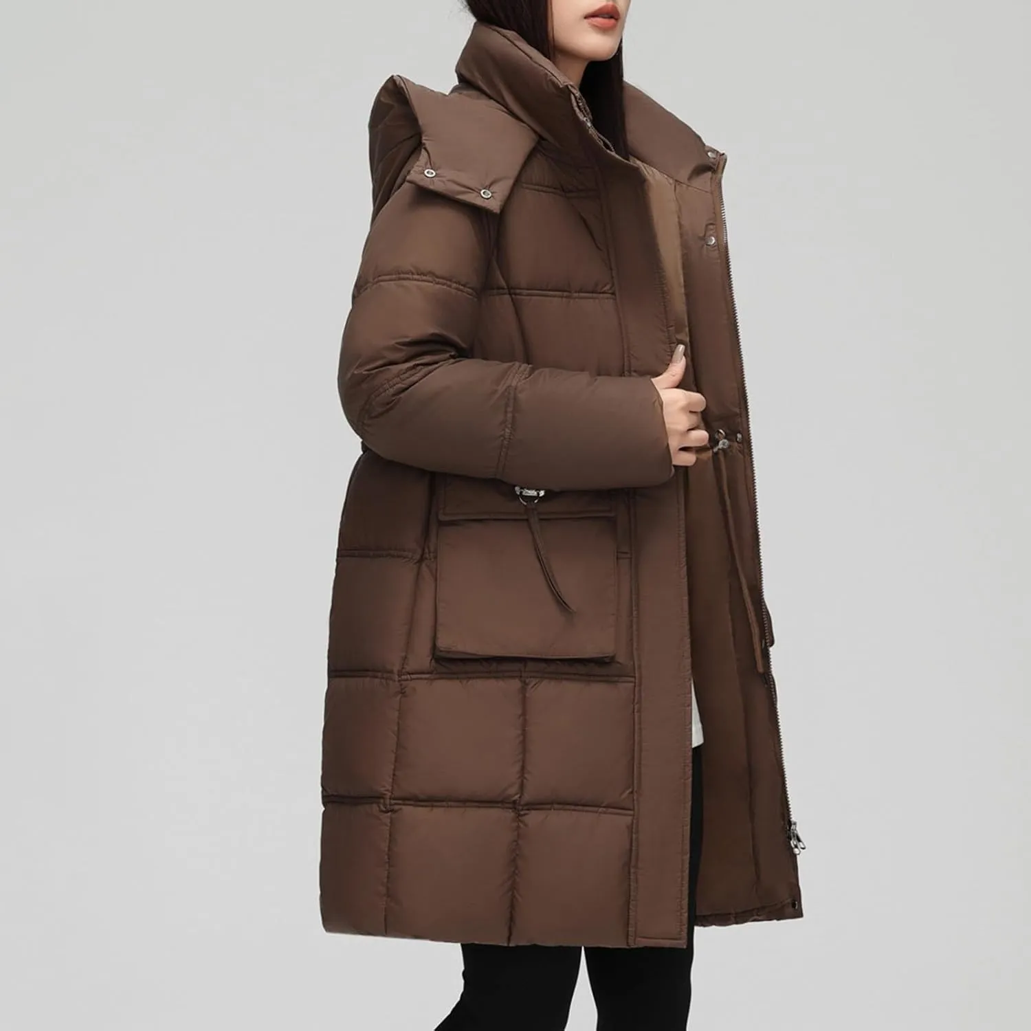 XUNRYAN Winter Down Coats for Women Warm Puffer Jackets Hooded Thicken Warm Parka Anorak Windbreaker Ski Overcoat Pockets