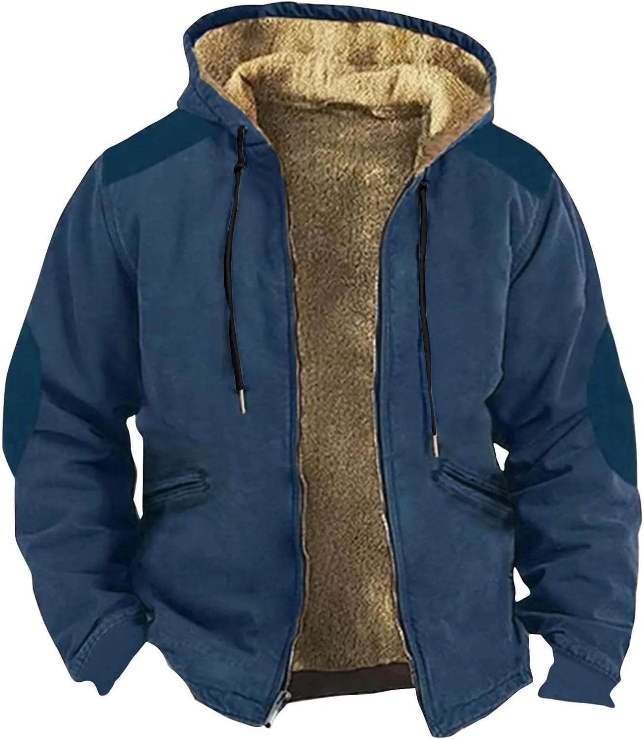 Zipper Hoodies for Men Solid Color Fleece Jacket Sherpa Lined Flannel Hoodie Fall Fashion Coat Thick Cotton Coat