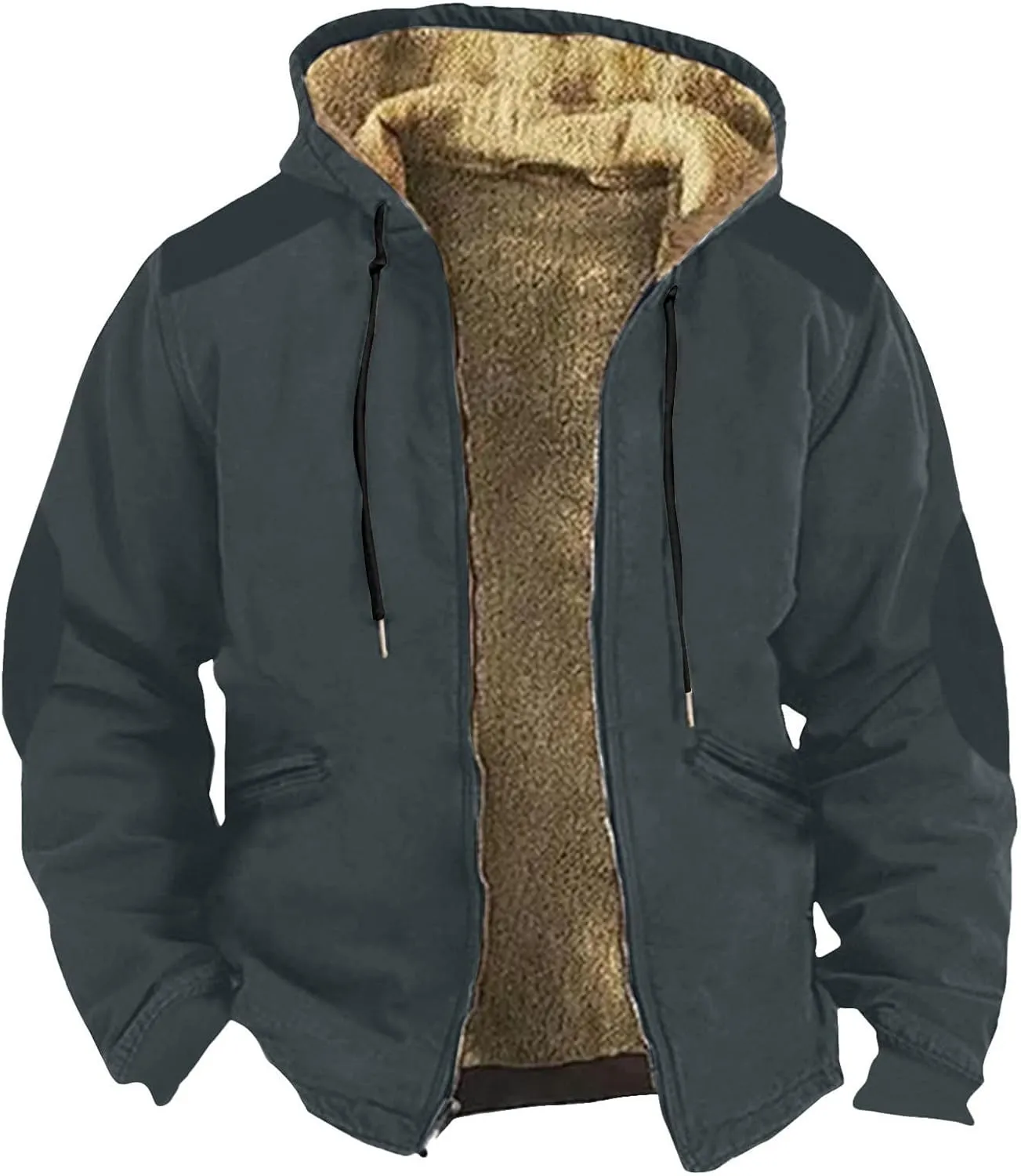 Zipper Hoodies for Men Solid Color Fleece Jacket Sherpa Lined Flannel Hoodie Fall Fashion Coat Thick Cotton Coat