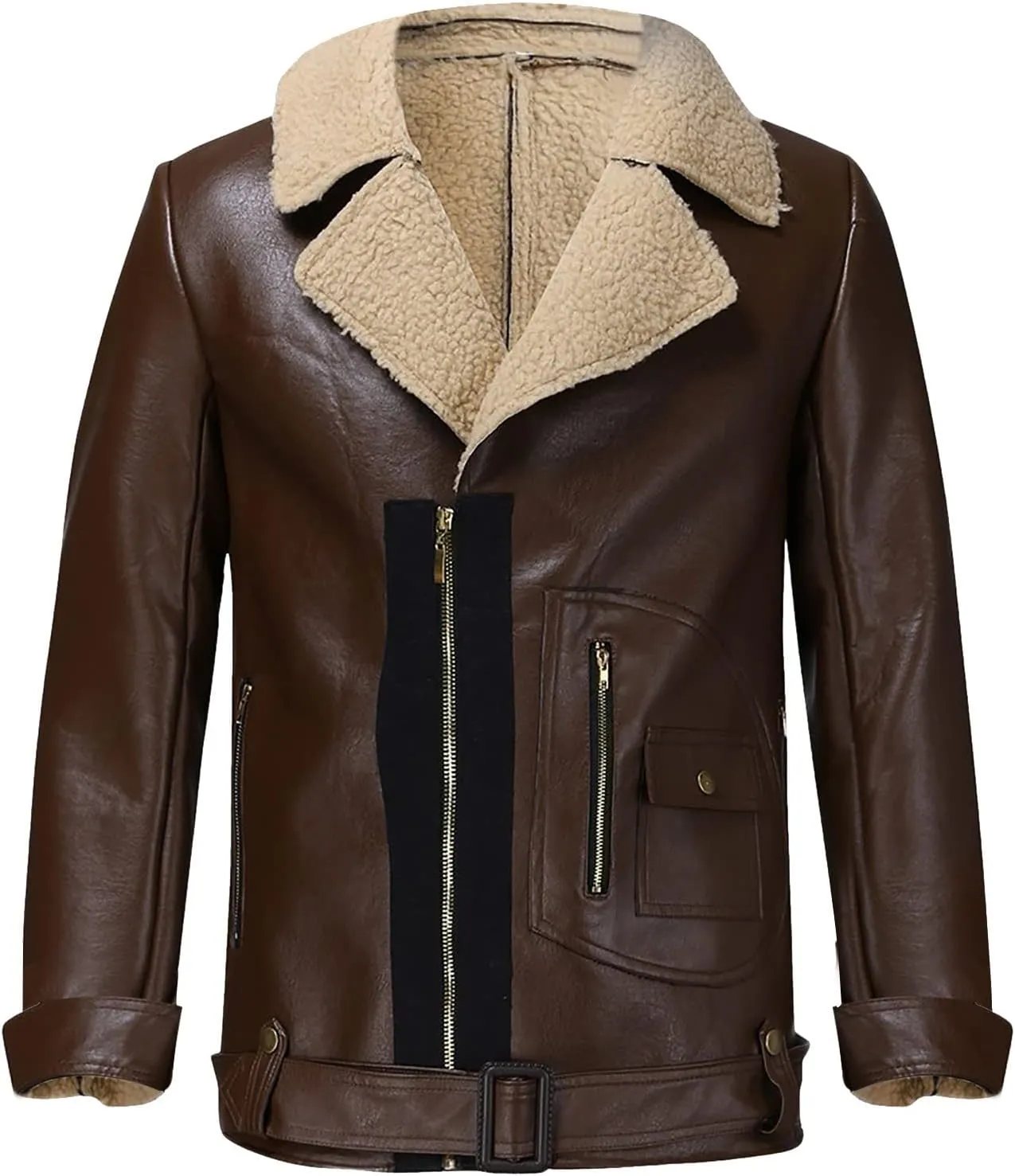 ZYXTIM Men's Faux Leather Sherpa Lined Trucker Motorcycle Jacket Heavyweight Warm Cozy Fur Collar Thicken Thermal Outwear